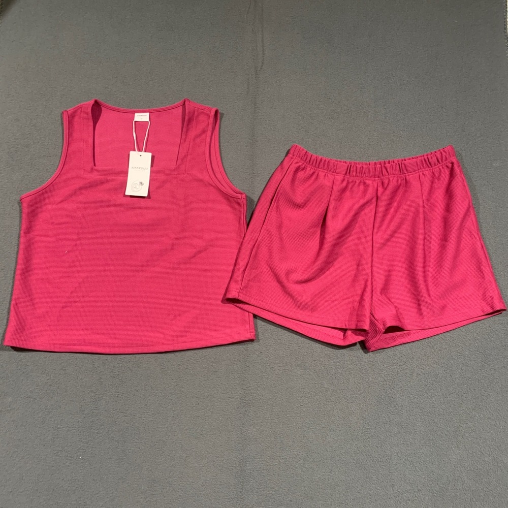 Brand New Modern XIEERDUO Women's Pink Textured Tank Top‎ & Shorts Set Size M